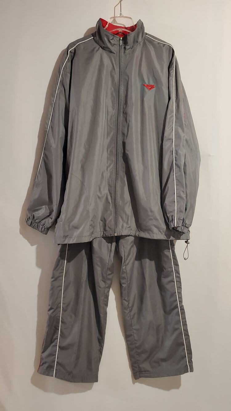 Pony Vtg Y2K 2 Piece Track Suit Windbreaker Jacket Pants Mens Size XXL Gray Red